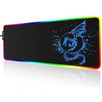 Großes RGB Mauspad mit LED-Beleuchtung, 15 Beleuchtungsmodi, USB-Anschluss, glatte, wasserdichte Oberfläche, geeignet für Gaming, MacBook, PC und Laptop