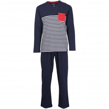 Blaues TomTailor Herren-Pyjama Langarm 48 – Striped Cotton Single Jersey