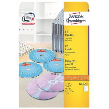 ETICHETTE CD/DVD AFTERBURNER LASER (L LC I) BIANCHE DIAM. 117 (25FF) (CONF. DA 50 ETICHETTE)