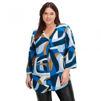 Sheego Rundhals Tunika mit 3/4-Ärmeln, tiefblau gemustert, Gr. 58