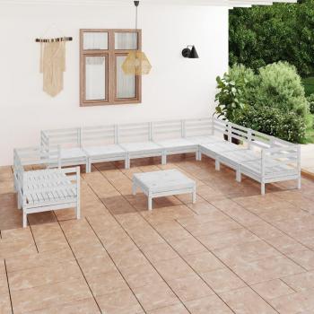 Juego de sala de jardín 11 piezas de madera maciza de pino blanco