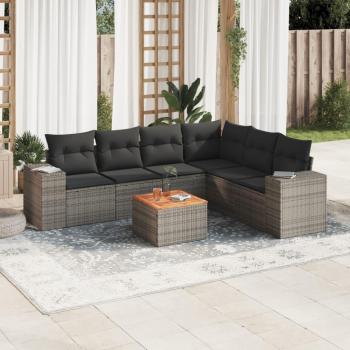 Garten-Sofagarnitur 7-tlg. Grau Poly Rattan mit Kissen