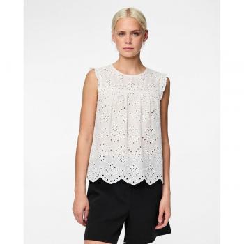 Blanc XL Top sans manches à broderie anglaise