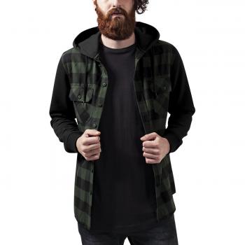 Urban Classics TB513 Herren Flanellhemd mit Kapuze in Schwarz/Grün