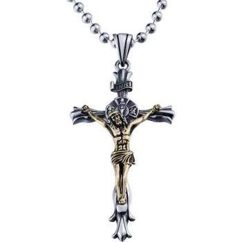 Christian Jewelry White/Gold Jesus Cross Pendant for Men