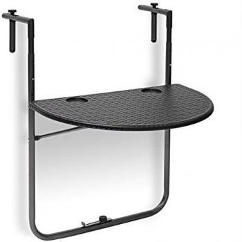 Tavolino da Balcone Pieghevole, 60x40 cm, Nero, Effetto Rattan