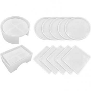 12-Piece DIY Coaster Resin Mold Set with 2 Storage Box Molds