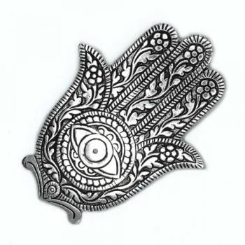 Hamsa Incense Holder in Polished Aluminium – 14 cm (KDMD)