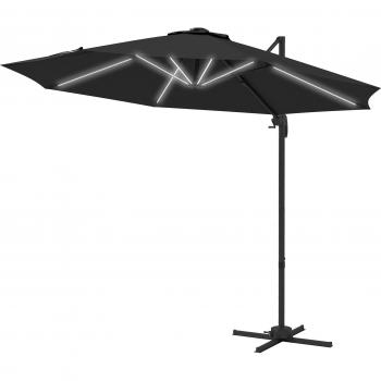 Ombrellone a Braccio Esterno con Illuminazione LED, Regolabile, Ø3x2.5 m, Grigio