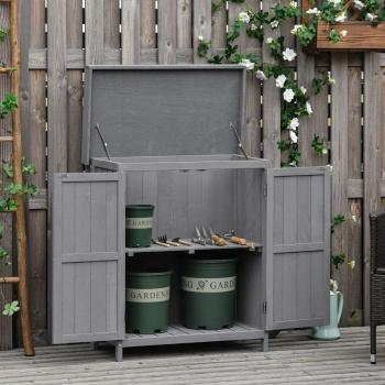 Grey Wooden Outdoor Storage Shed Cabinet
