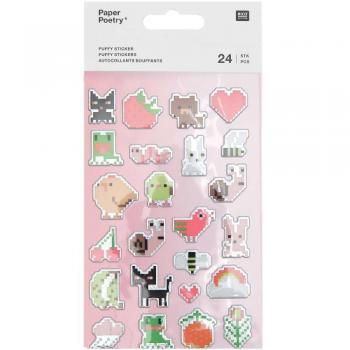 Pixel-Puffy-Fuschikato-Sticker – 1 Blatt (Rico Design, 300801)
