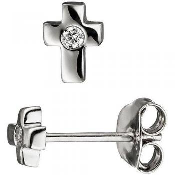 925 Silber Ohrstecker Kreuz mit Zirkonia