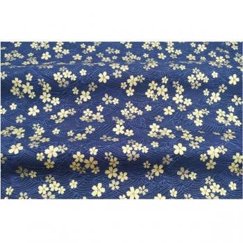 Tissu de Couture Prédécoupé en Coton Rouge et Bleu Marine avec Fleur Dorée pour Matelassage