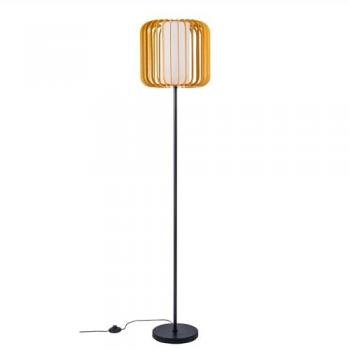 Lámpara de pie Viva Forlight en negro y madera clara, altura 160 cm