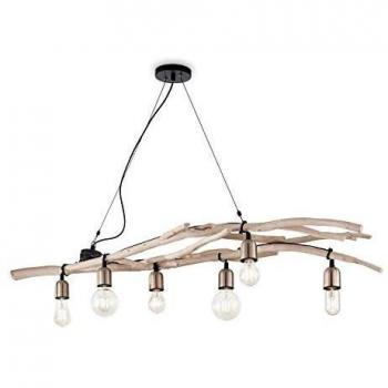 Driftwood 6 Light Pendant Bar Light Wood E27