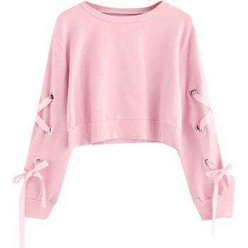 Pink Bandage Crop Top with Long Sleeves