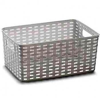 Cesta Rectangular de Plástico Estilo Rattan