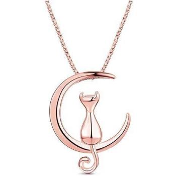 SHEGRACE Femme Collier Chat Lune Argent 925 Plaqué Platine/Or Rose 400mm