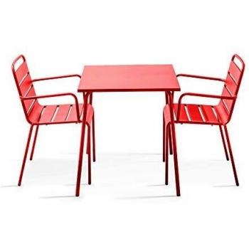 Tavolo e Sedie da Giardino in Acciaio Rosso