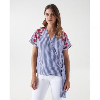Camisa corta de mujer con rayas y bordado Salsa Jeans