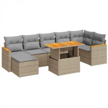 VidaXL 8 Piece Patio Sofa Set with Cushions Beige Poly Rattan Acacia