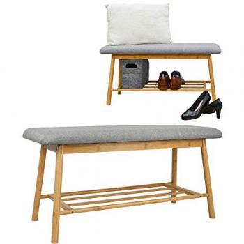 Banco de Bambú Escandinavo con Almacenamiento para Zapatos 90x34x44 cm