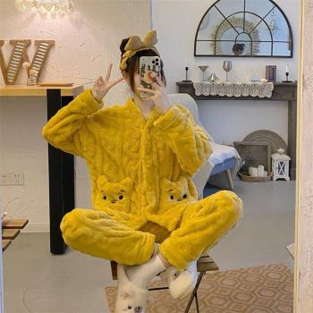 Set de Pijama de Franela Con Oso y Cuello En V