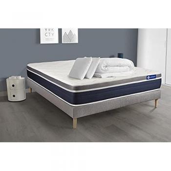 Letto con Materasso Actiflex 140x190 cm, Altezza 26 cm, Colore Grigio, Inclusi Guanciali
