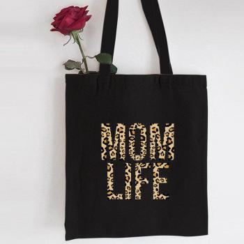 Canvas Shoulder Bag with Mom Life Print