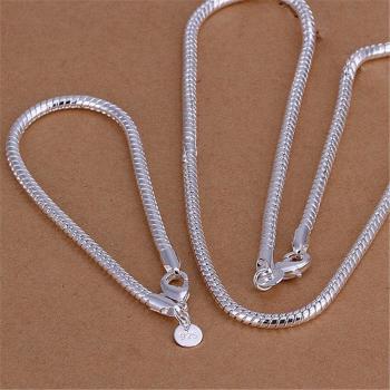 Men's and Women's 925 Sterling Silver Snake Bone Chain Set