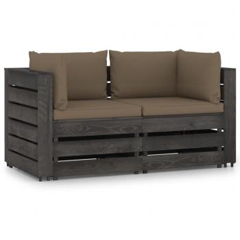 Divano da Giardino 2 Posti con Cuscini Grigio in Legno Impregnato