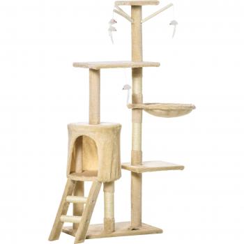 PawHut Albero Tiragraffo per Gatto con Cuccia e Giocattolo Sospeso Beige 40 × 30 × 131cm