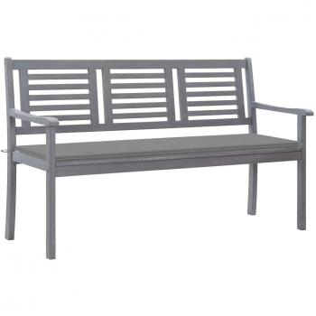 Gartenbank 3-Sitzer Grau Eukalyptus mit Auflage