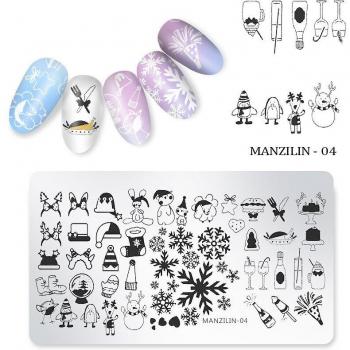 Placa de Arte de Uñas Inoxidable: Navidad y Fauna Invernada