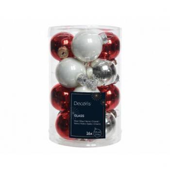 Balles de verre 3.5cm – Lot de 16 – Blanches et Rouges