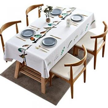 Kuchisity Tablecloth, White Linen Look Tablecloth, Water-Repellent Rectangular Tablecloth, Washable Kitchen Decoration (140*220cm)