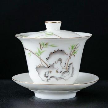 100ml Hand Painted Dehua Mutton Fat Jade White Porcelain Gaiwan