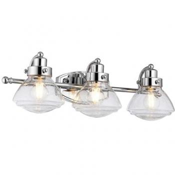 LICHT-ERLEBNISSE Badezimmerlampe Metall Glas b: 63,4 cm IP44 Chrom poliert E27 3-flammig länglich Vintage Design