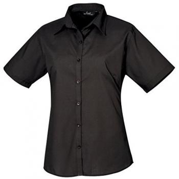 Korte Mouw Popeline Office Shirt (Zwart)