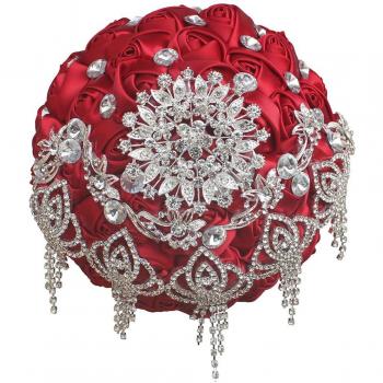 Beaded Tassel Red Satin Rose Wedding Bouquet