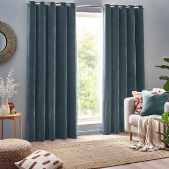 Yard Heavy Chenille Woven Velvet Eyelet Curtain Marine
