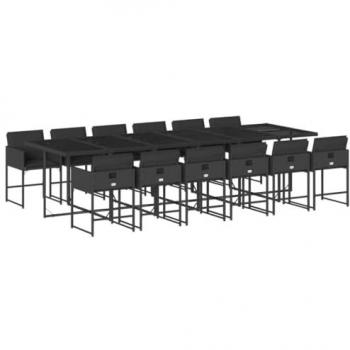 Set Tavolo e Sedie da Giardino 13pz con Cuscini Nero in Polyrattan