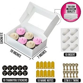 TopHomeLife 10×6 White Cake & Muffin Gift Containers