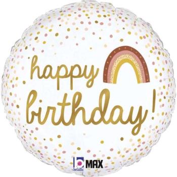 Blanc Aluminium Ballon Rond Boho Happy Birthday 46 cm