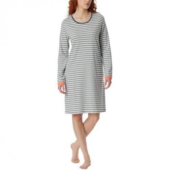 Schiesser Damen Nachthemd Langarm Streifen Jeansblau