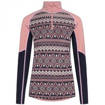 Kari Traa Malia Half Zip Pastel Dusty Pink – Damen, 50 % Lyocell / 50 % Wolle, Jacquard‑Print, geschlossener Ausschnitt, Flatlock‑Nähte