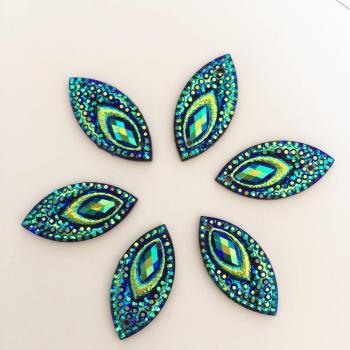 40PCS AB Resin 11*22mm Horse Eye Flatback Peacock Rhinestone DIY Appliques