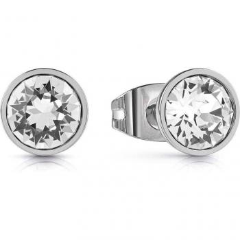 Guess Rhodium Plated 8mm Clear Solitaire Stud Earrings