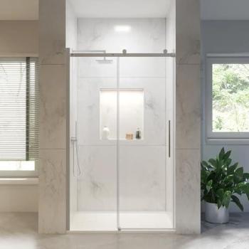 Doccia Nicchia 140 cm con Porta Scorrevole Cromo‑Vetro 8 mm, Mod. Creta Easy‑Clean
