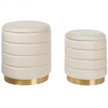 VELVET STORAGE POUF SET – Light Beige, 2 Pieces – BELIANI